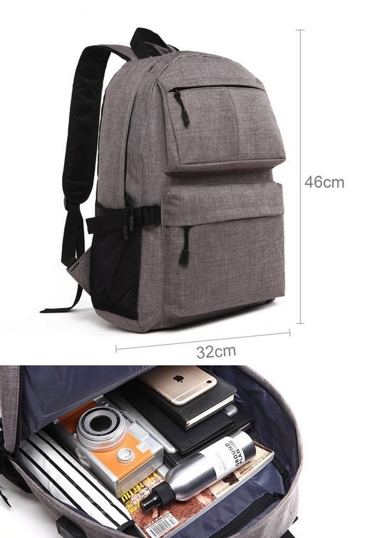 15.6 Inch Laptop Travel Backpack With USB Charging Port Grey