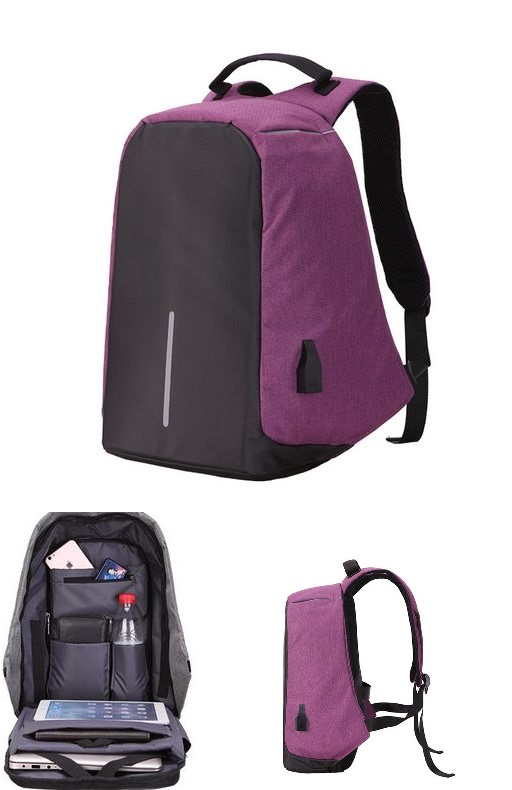 Large Capacity Laptop Backpack With USB Charging Port Purple