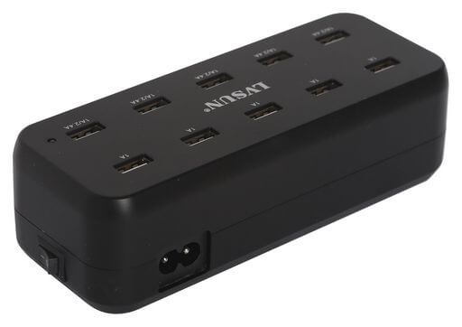 10 Port USB Port Charger: High Speed Charging Station Black 60W