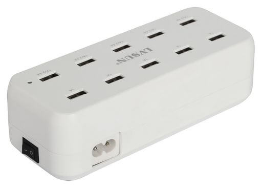 10 Port USB Port Charger: High Speed Charging Station White 60W