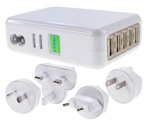 5 x USB Port Rapid Travel Charger 7 Amp White