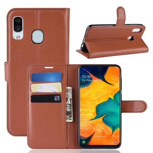 Samsung Galaxy A20 PU Leather Case Brown