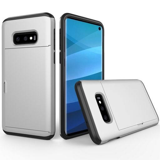Hard Shell Case With Card Holder For Samsung Galaxy S10e Silver
