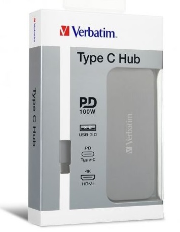 Verbatim USB-C Hub 1x HDMI, 2x USB3.0, PD Fast Charging up to 100W